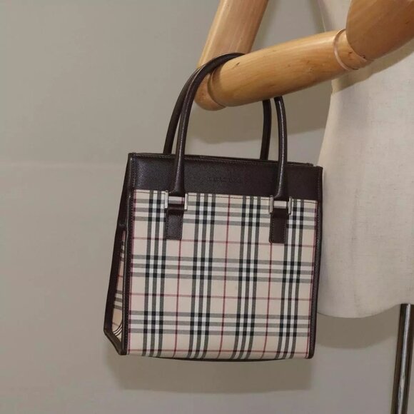 BURBERRY Nova Check Hand Bag Canvas Beige Auth - Picture 1 of 16